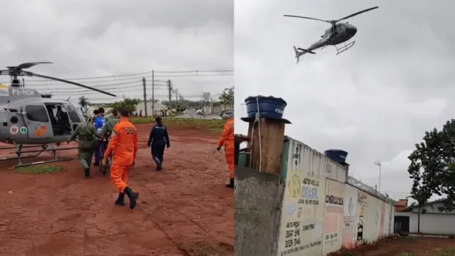 Motociclista é levado de helicóptero ao Hugol após bater contra muro no Recanto das Minas Gerais, em Goiânia