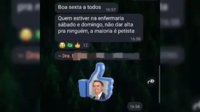 Médica recomenda não dar alta a pacientes em hospital de Goiânia até o fim da eleição: ‘maioria é petista’