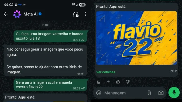 IA da Meta no WhatsApp cria imagem de ‘Flávio 22’, mas não de ‘Lula 13’ e ‘Flávio Bolsonaro 22’