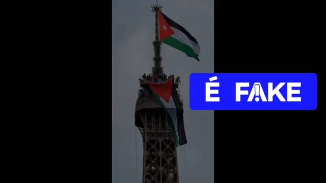 É #FAKE vídeo de bandeira da Palestina erguida no topo da Torre Eiffel; cena foi criada com IA