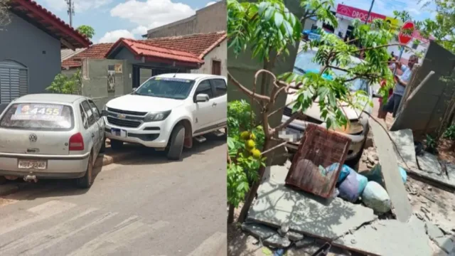 Motorista bêbado é preso por bater em caminhonete estacionada e derrubar muro de casa em Uruaçu
